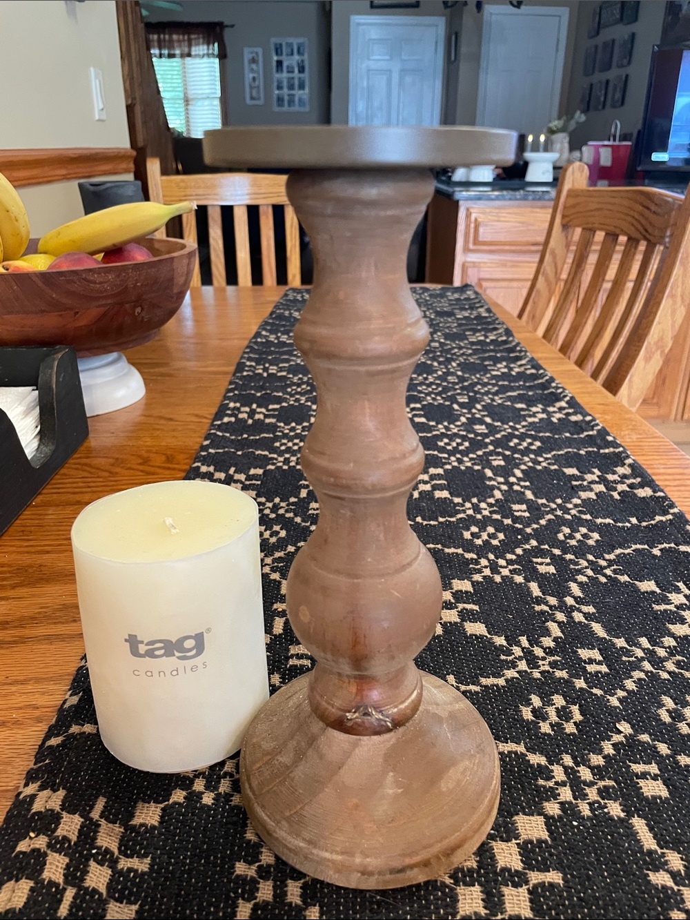 Tag Ivory Candle on Brown Wooden Holder - Picture 6 of 7